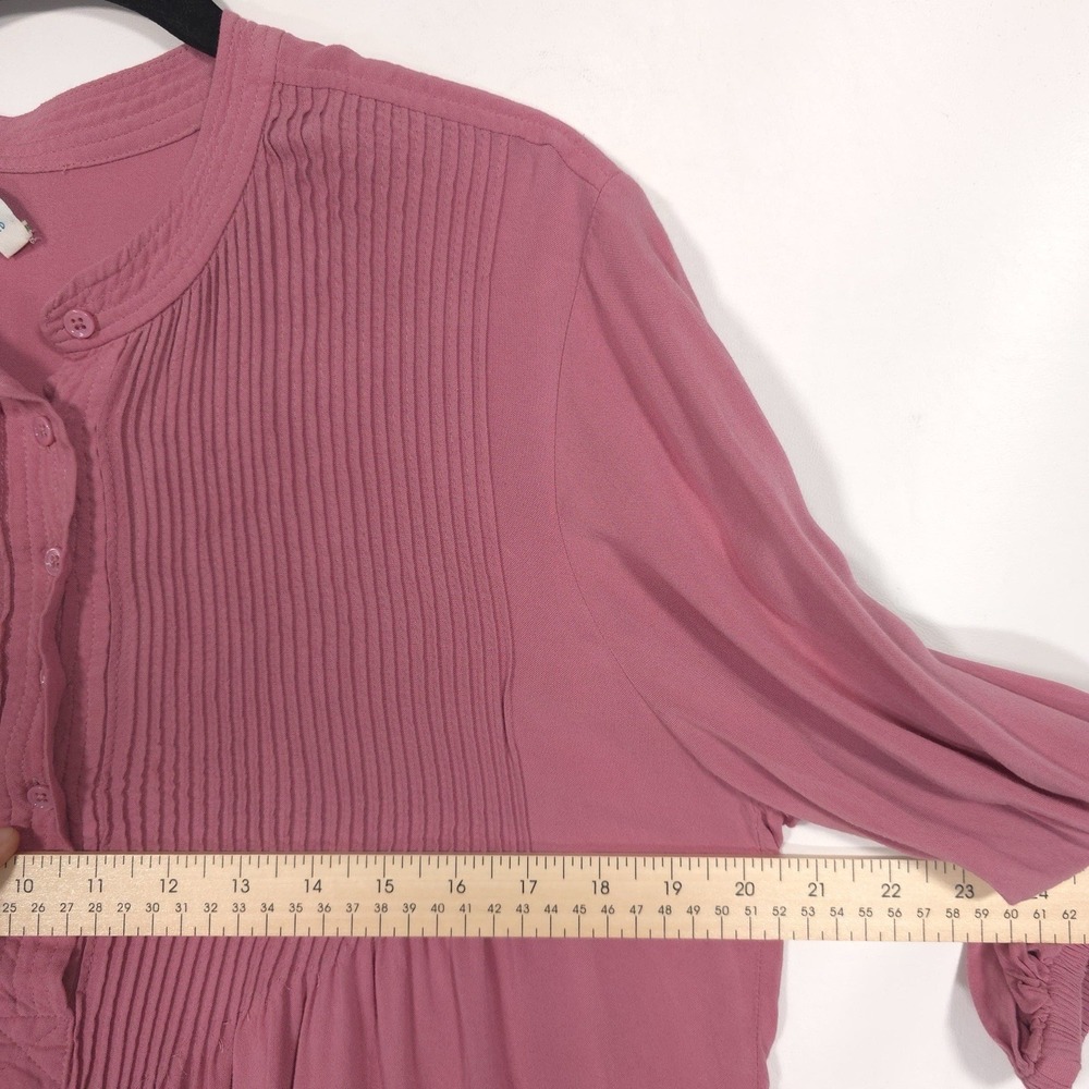 Sundance Women's Dusty Pink Lagenlook V Neck Tunic Hippy Blouse Top MEDIUM Pleat - Picture 3 of 8